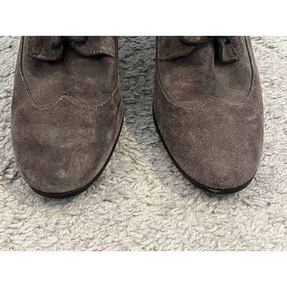 Paola Ferri By Alba Moda Tan Suede Leather Lace-Up Oxford Block Heel Booties 39 - Picture 5 of 12